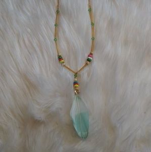 Gold Feather Beaded Necklace/ New